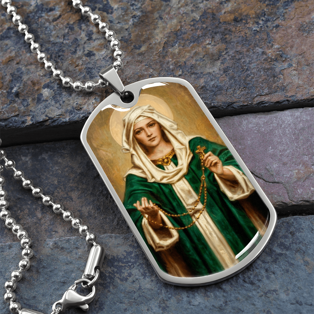 Our Lady of the Rosary by Thomas Chambers Dog Tag Necklace