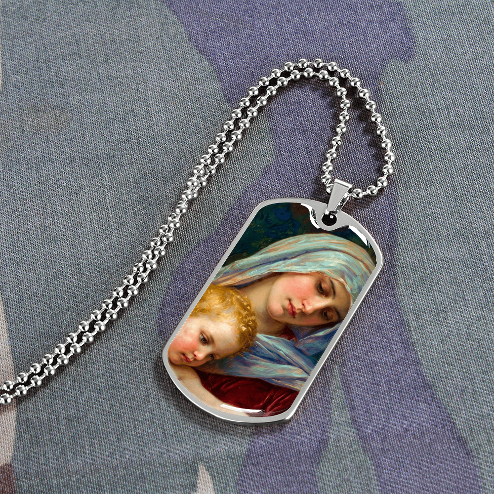 The Virgin Mary and the Child Jesus Personalized Dog Tag Necklace (Stainless Steel or 18K Gold Finish)
