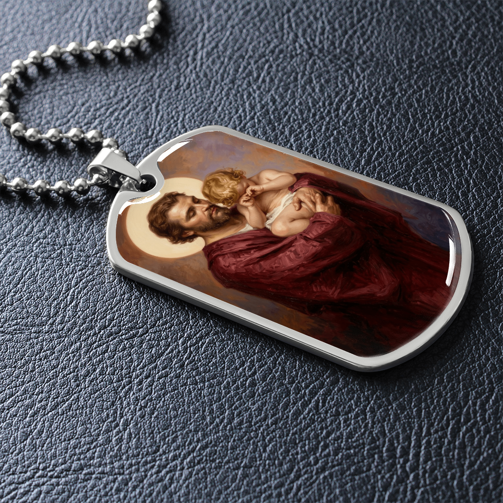 St. Joseph and the Crying Jesus Dog Tag Necklace