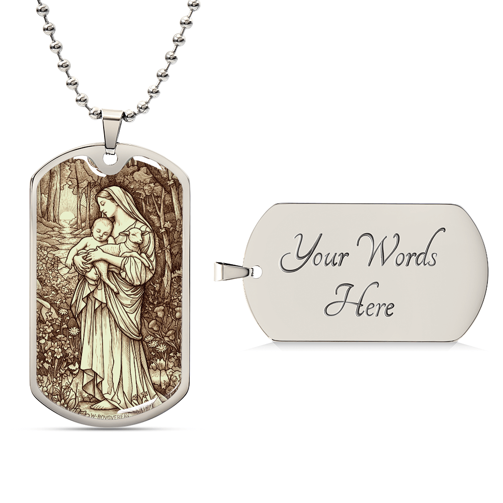 L'Innocence Mother Mary and the Child Jesus Vintage Dog Tag Necklace