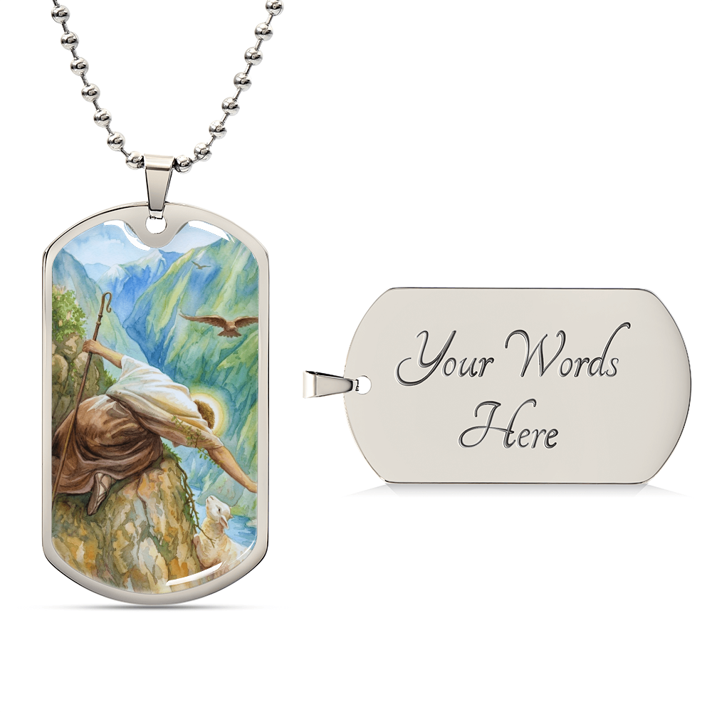 Jesus Christ and The Lost Sheep Dog Tag Necklace