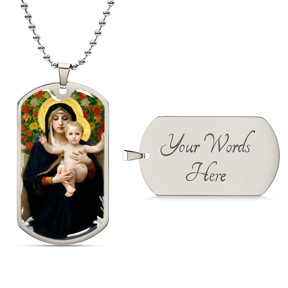 Madonna of the Lilies by Bouguereau Dog Tag Necklace
