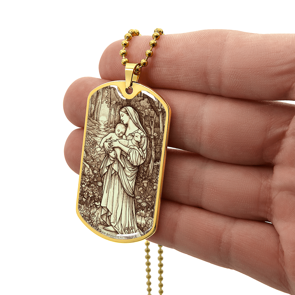 L'Innocence Mother Mary and the Child Jesus Vintage Dog Tag Necklace
