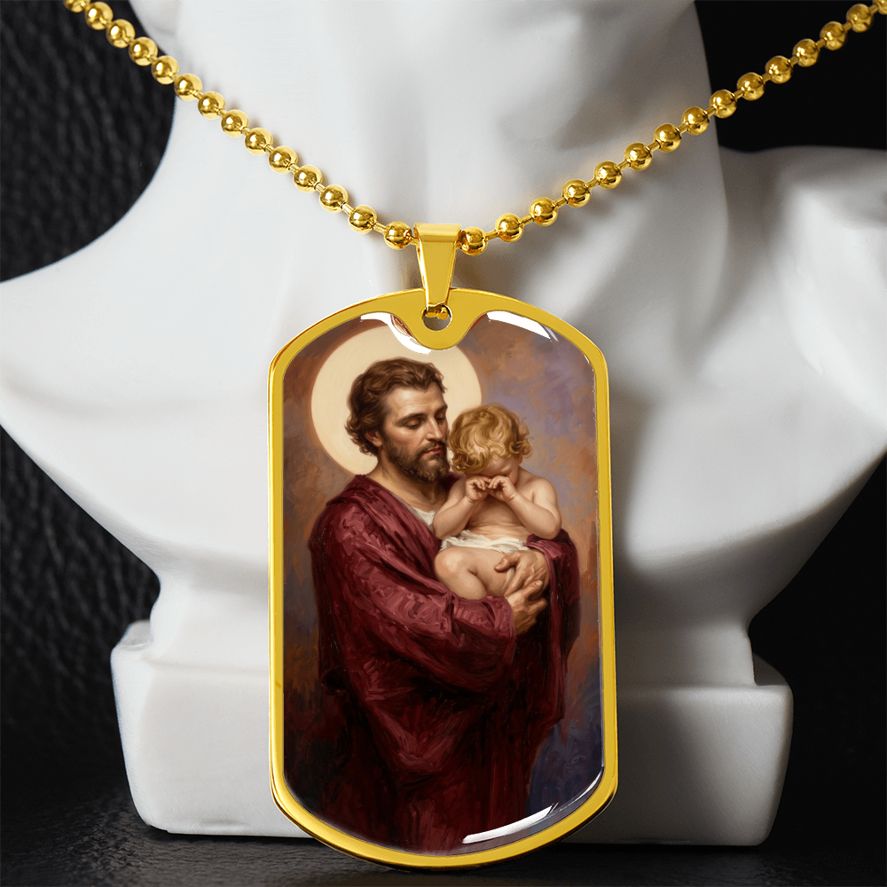 St. Joseph and the Crying Jesus Dog Tag Necklace