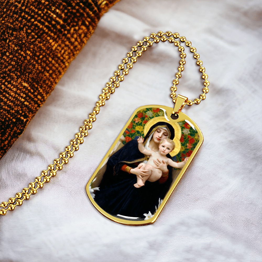 Madonna of the Lilies by Bouguereau Dog Tag Necklace