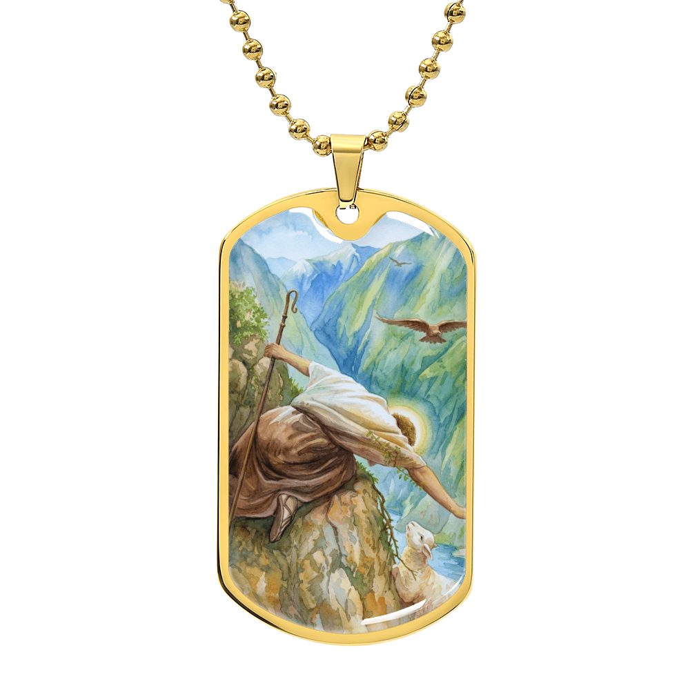 Jesus Christ and The Lost Sheep Dog Tag Necklace