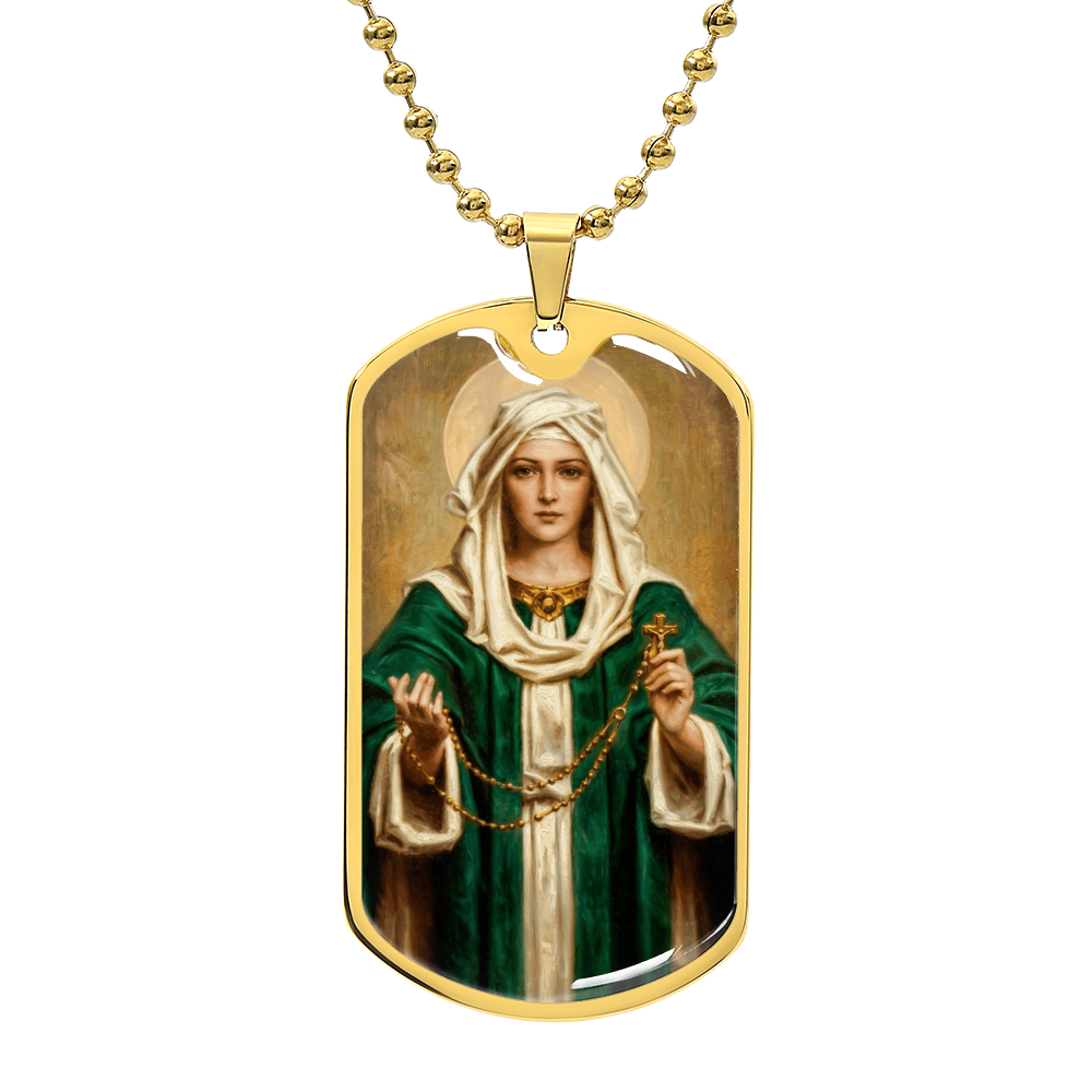 Our Lady of the Rosary by Thomas Chambers Dog Tag Necklace