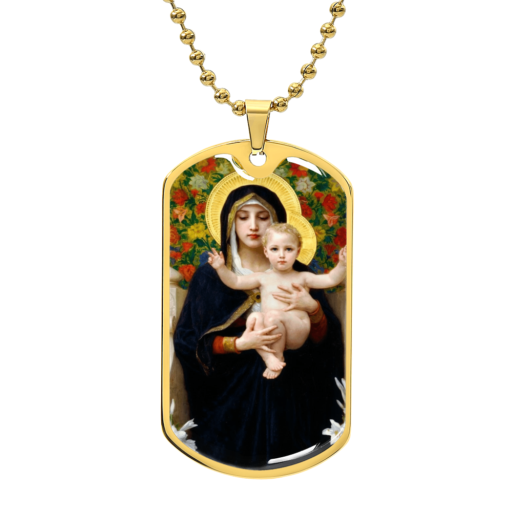 Madonna of the Lilies by Bouguereau Dog Tag Necklace