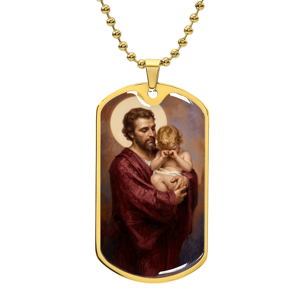St. Joseph and the Crying Jesus Dog Tag Necklace