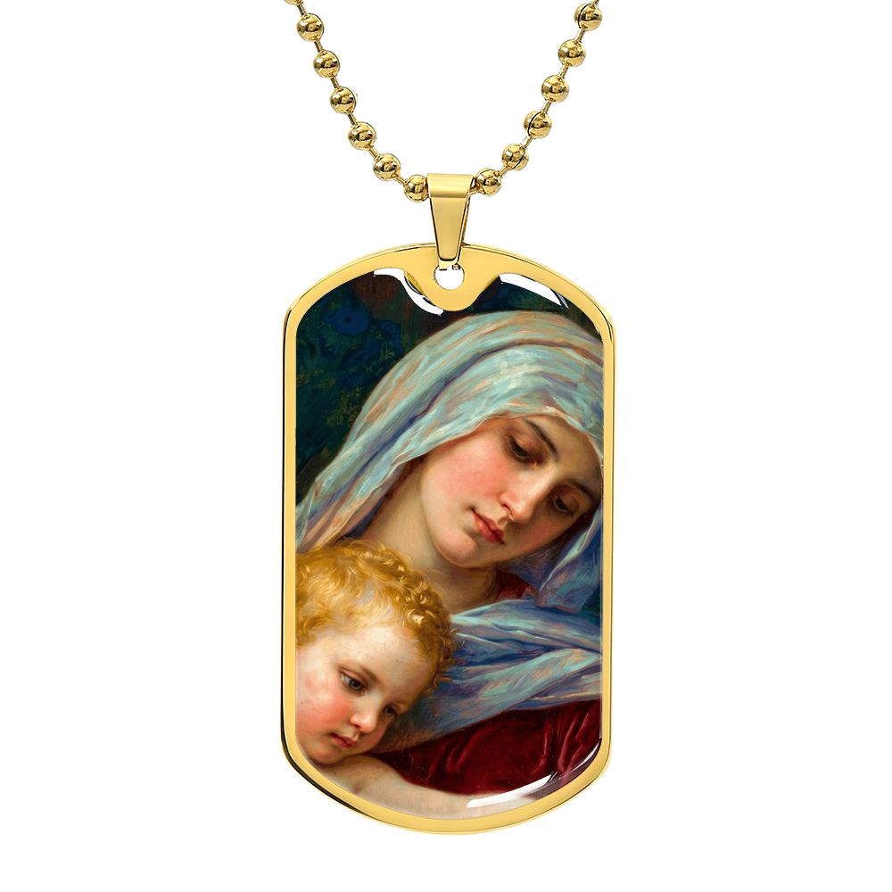 The Virgin Mary and the Child Jesus Personalized Dog Tag Necklace (Stainless Steel or 18K Gold Finish)