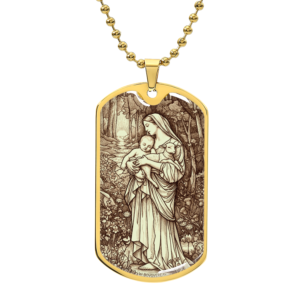 L'Innocence Mother Mary and the Child Jesus Vintage Dog Tag Necklace