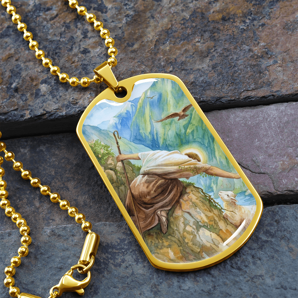 Jesus Christ and The Lost Sheep Dog Tag Necklace