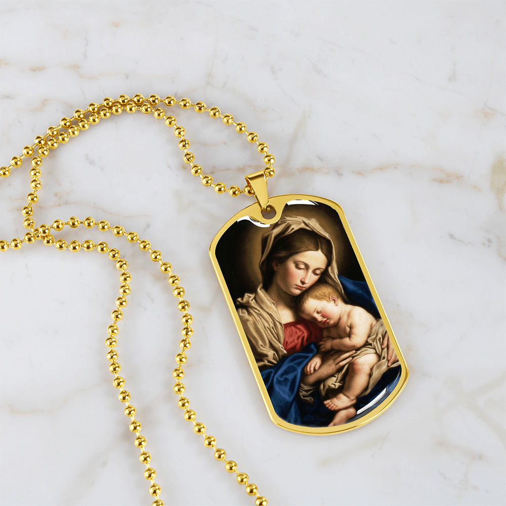 Madonna & Child Graphic Dog Tag Necklace