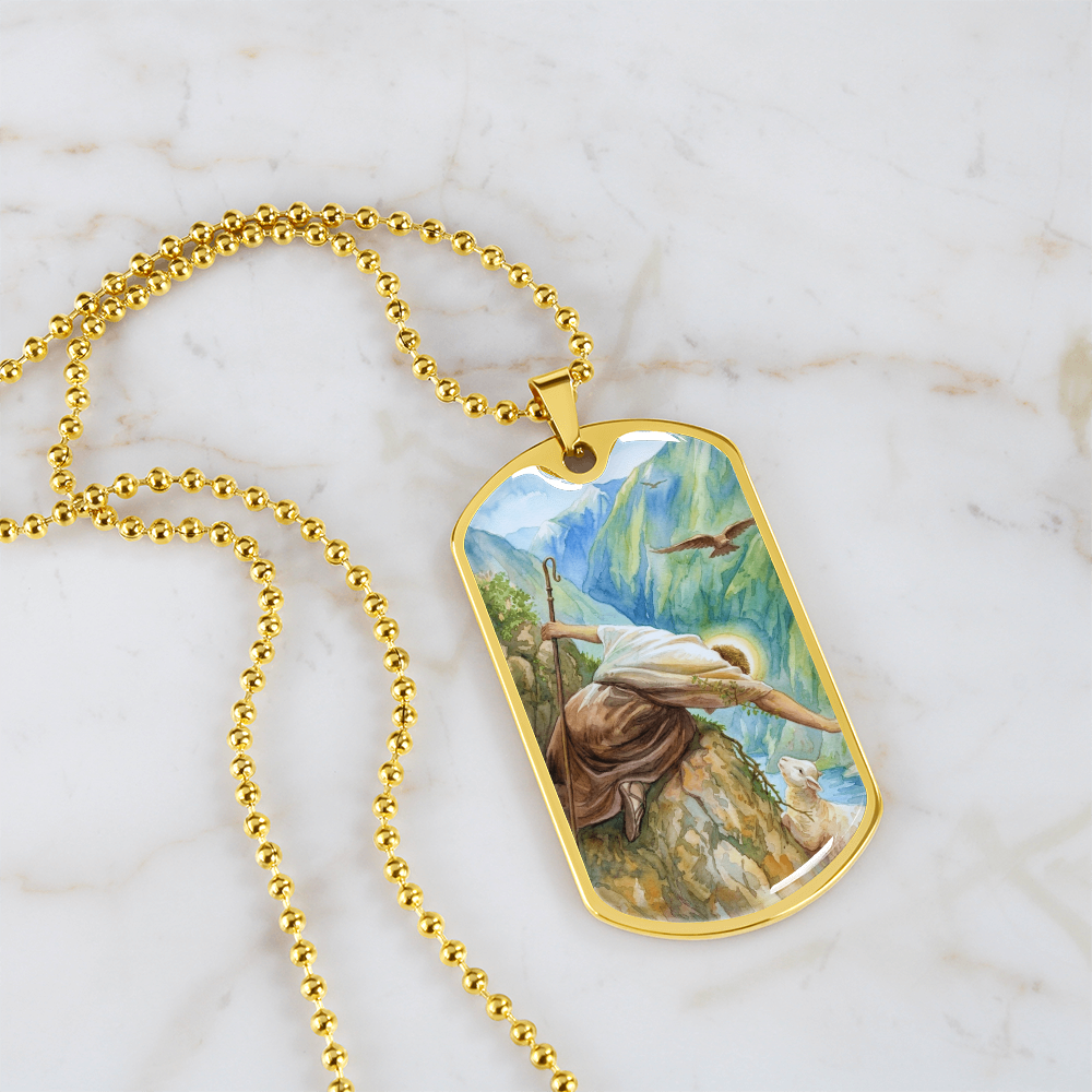 Jesus Christ and The Lost Sheep Dog Tag Necklace