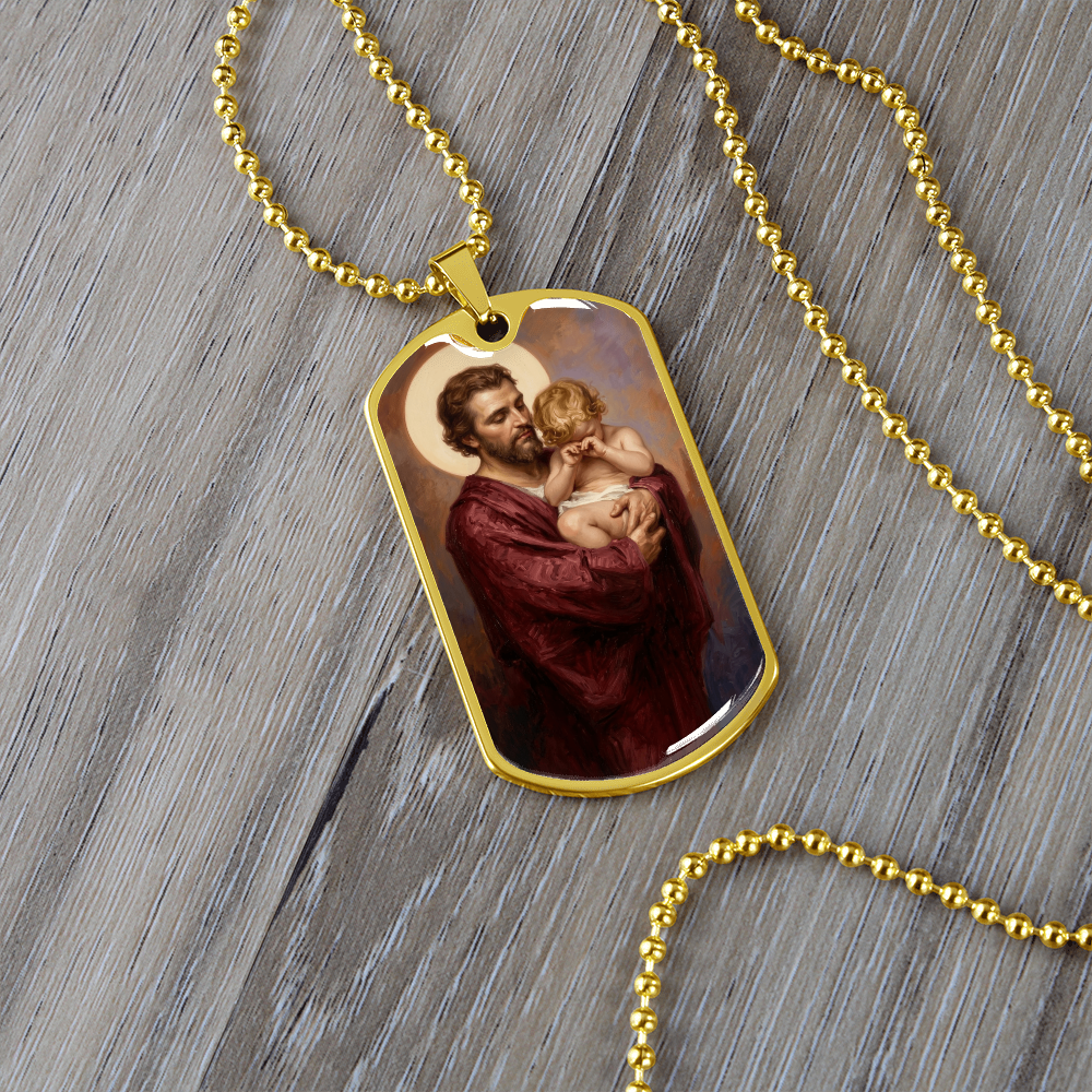 St. Joseph and the Crying Jesus Dog Tag Necklace