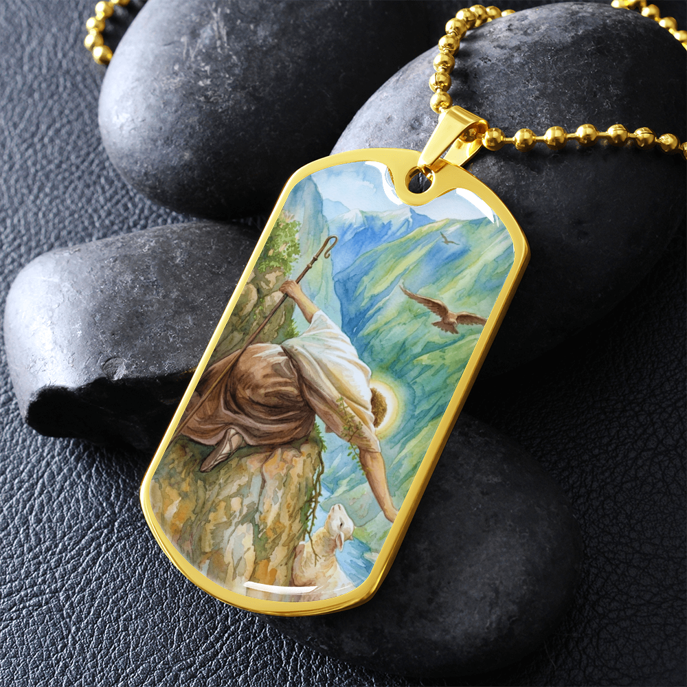 Jesus Christ and The Lost Sheep Dog Tag Necklace