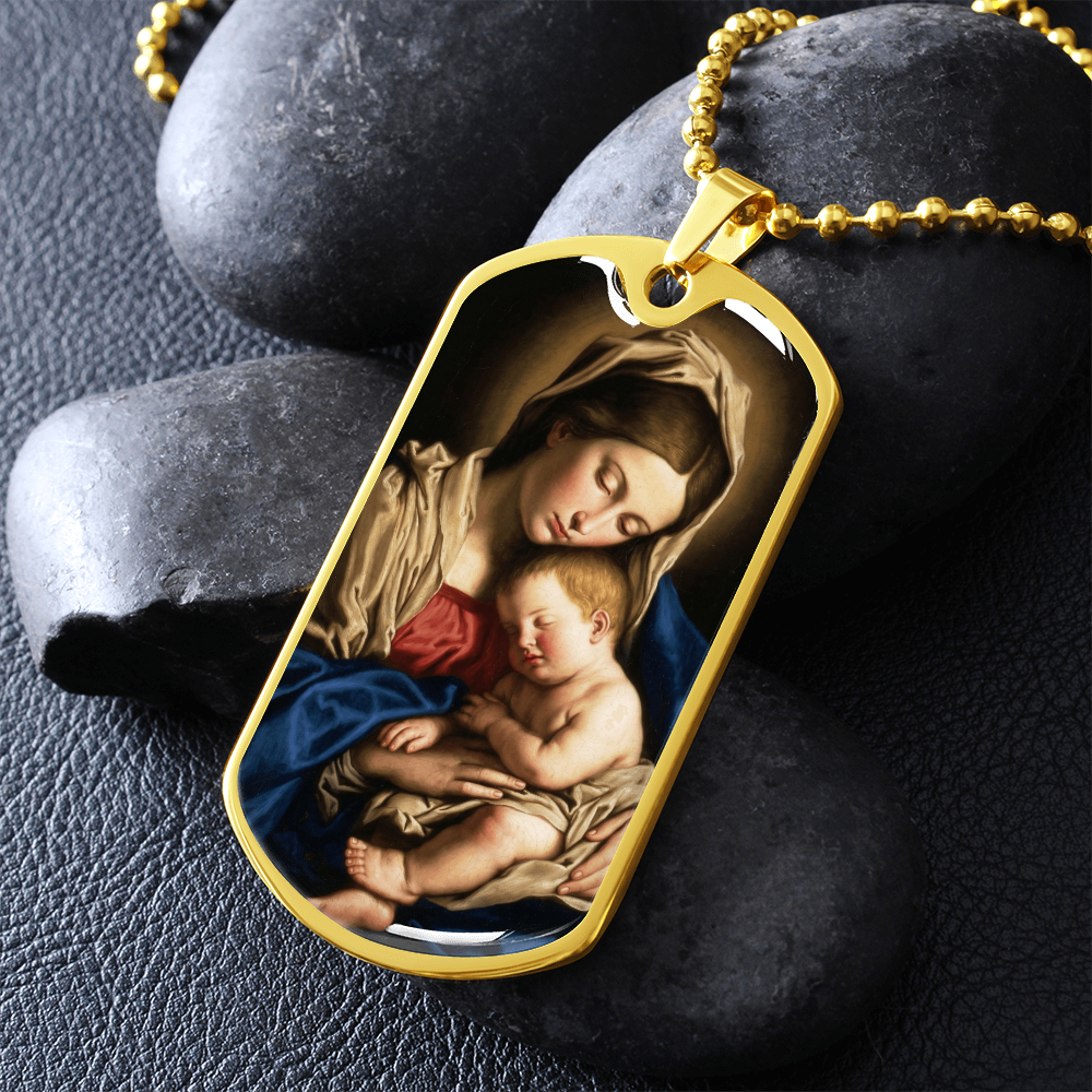 Madonna & Child Graphic Dog Tag Necklace