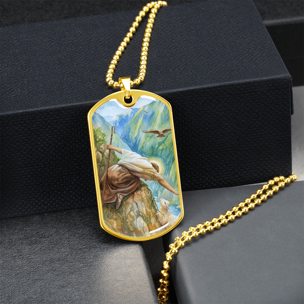 Jesus Christ and The Lost Sheep Dog Tag Necklace