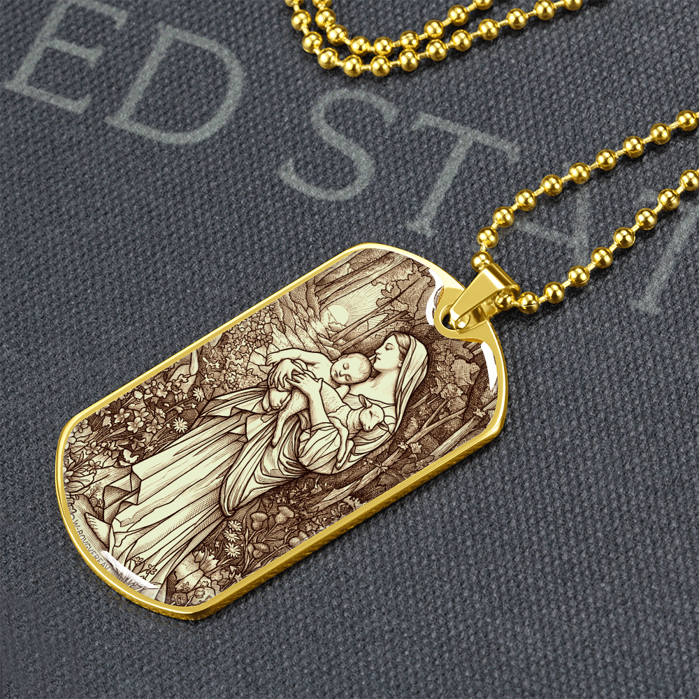 L'Innocence Mother Mary and the Child Jesus Vintage Dog Tag Necklace