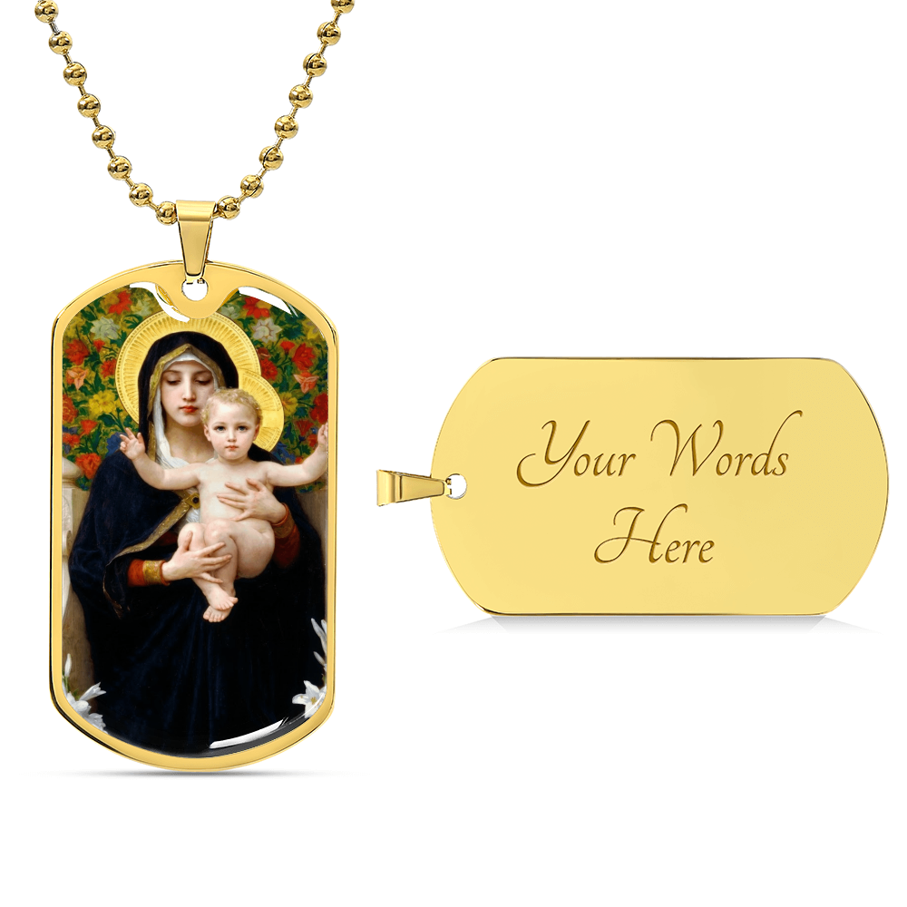 Madonna of the Lilies by Bouguereau Dog Tag Necklace