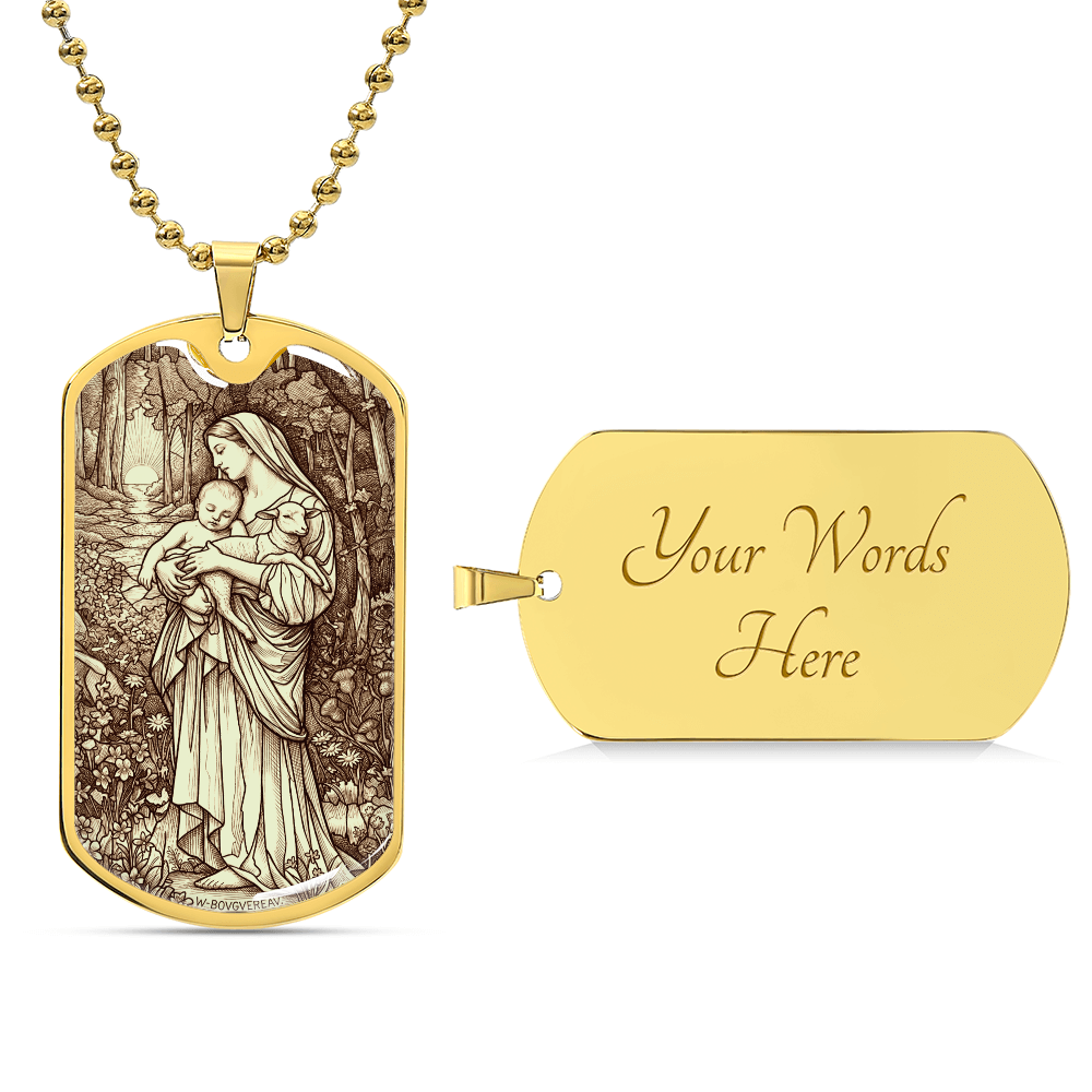 L'Innocence Mother Mary and the Child Jesus Vintage Dog Tag Necklace