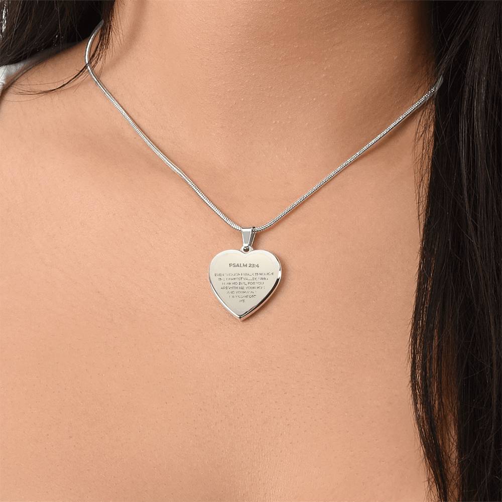 Psalm 23:4 Bible Verse - Custom Engraved Heart Necklace