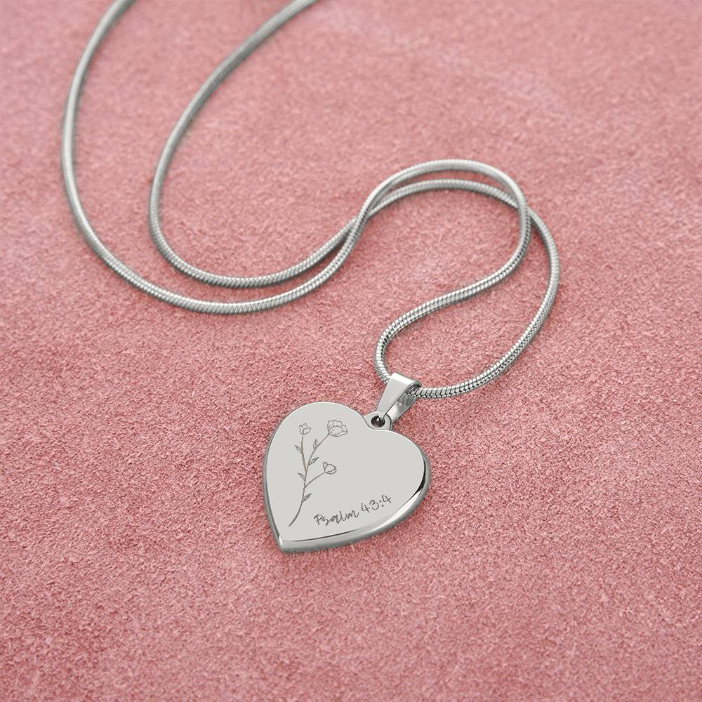 Psalm 43:4 - Custom Engraved Stainless Steel Heart Pendant