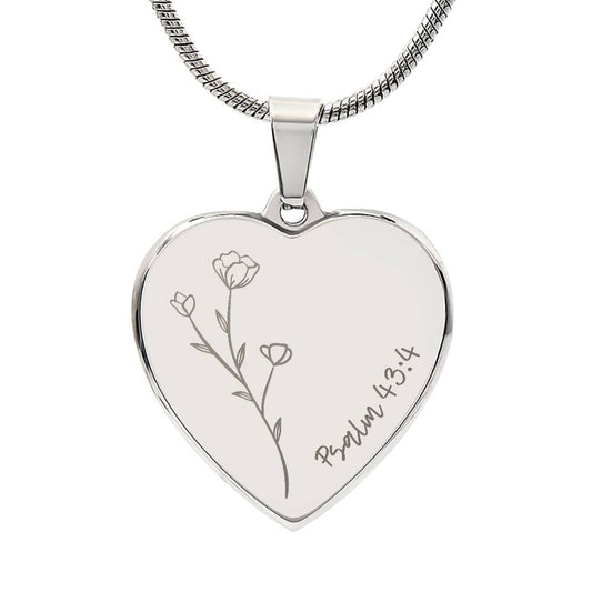 Psalm 43:4 - Custom Engraved Stainless Steel Heart Pendant