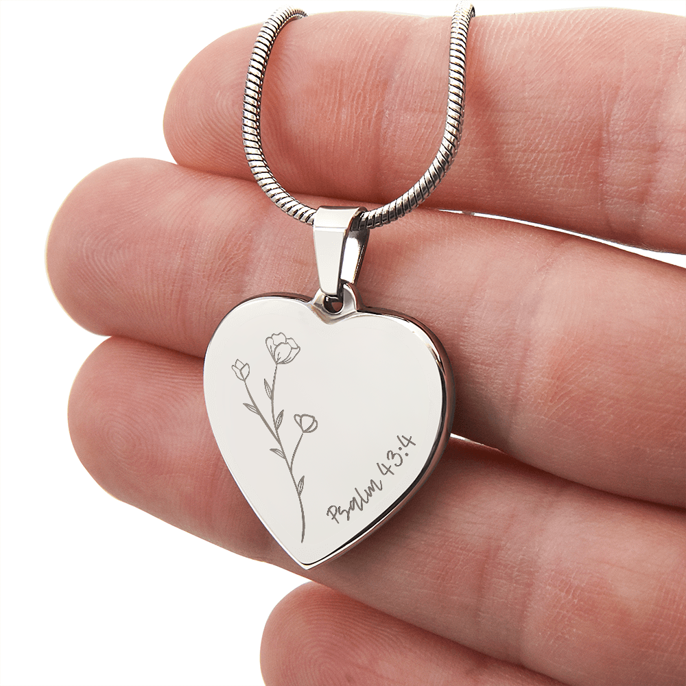 Psalm 43:4 - Custom Engraved Stainless Steel Heart Pendant