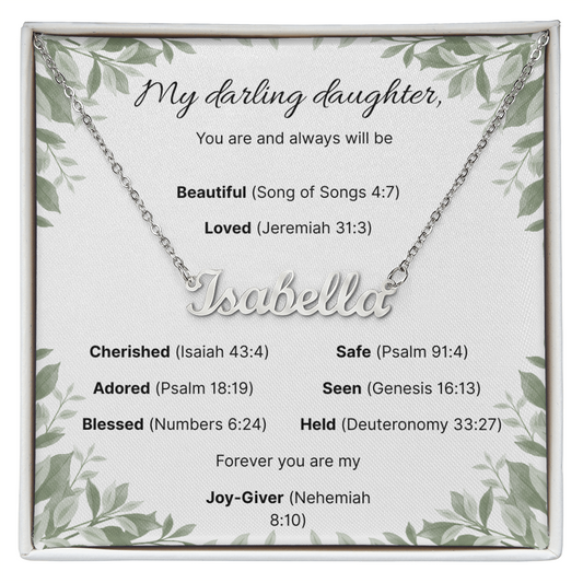Blessed Daughter Name Necklace with Verdant Grace Message Card