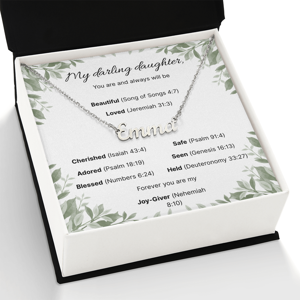 Blessed Daughter Name Necklace with Verdant Grace Message Card