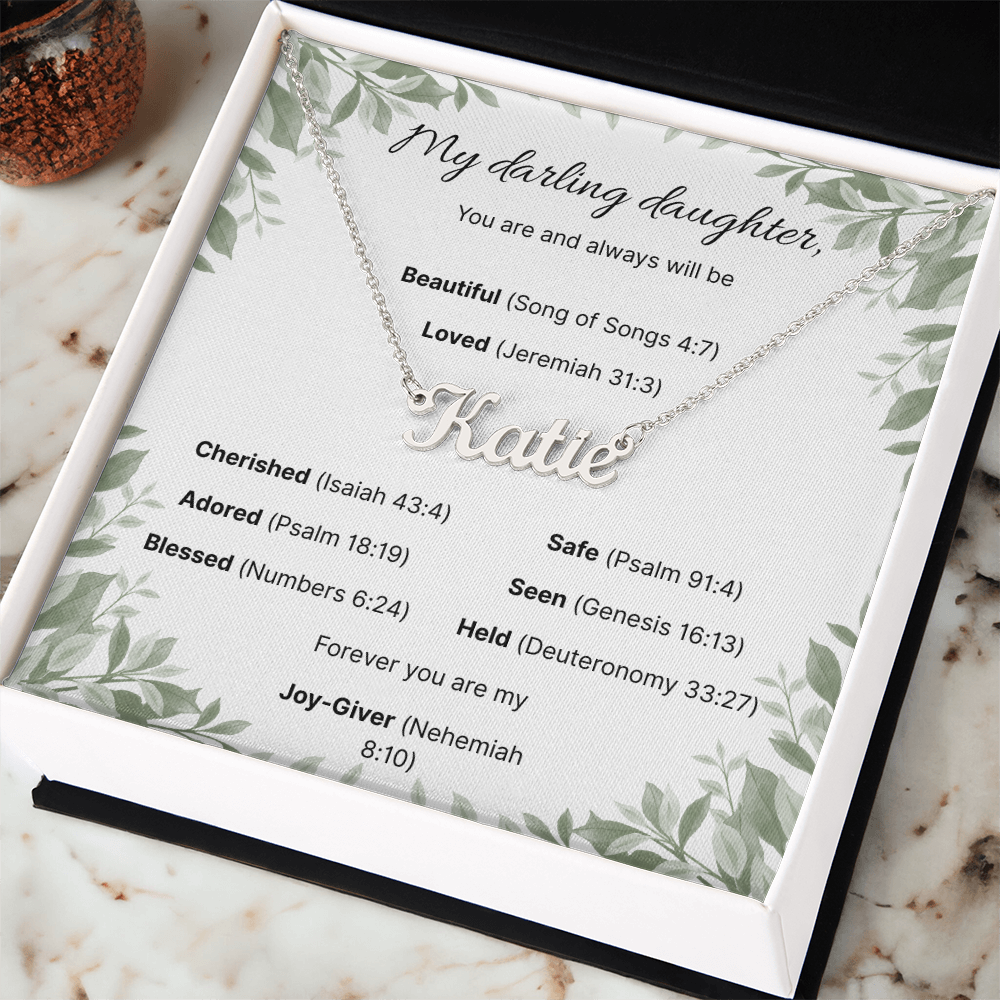 Blessed Daughter Name Necklace with Verdant Grace Message Card