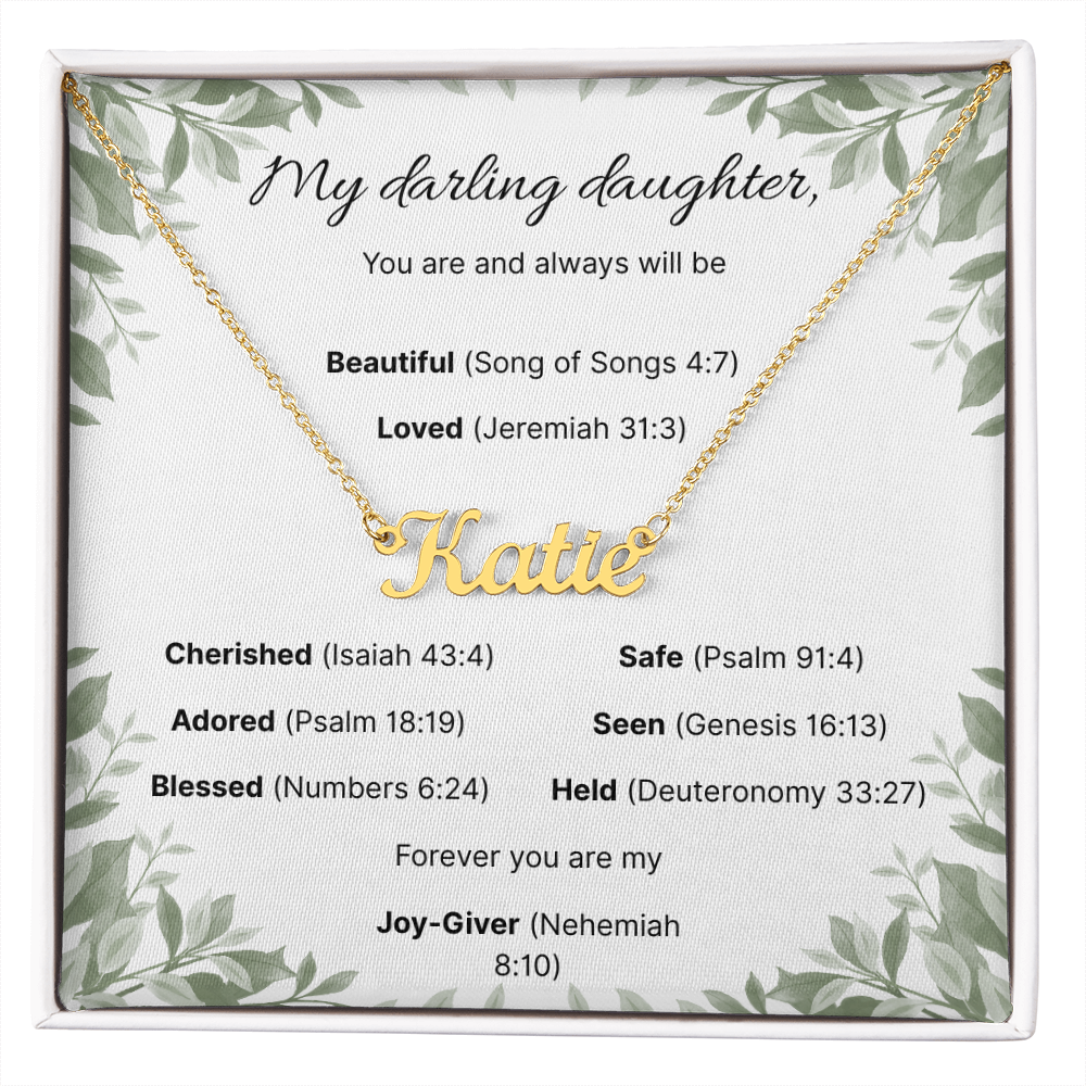 Blessed Daughter Name Necklace with Verdant Grace Message Card
