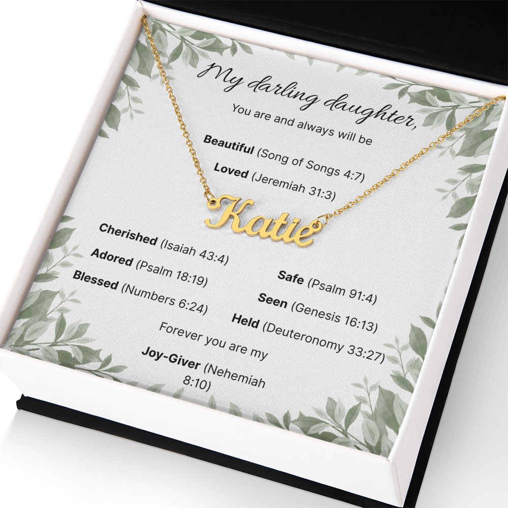 Blessed Daughter Name Necklace with Verdant Grace Message Card