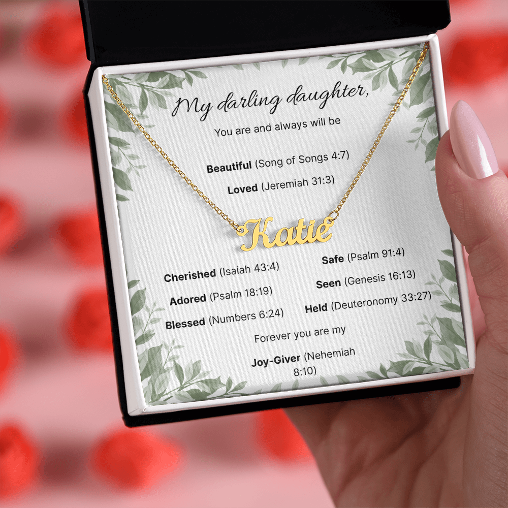 Blessed Daughter Name Necklace with Verdant Grace Message Card