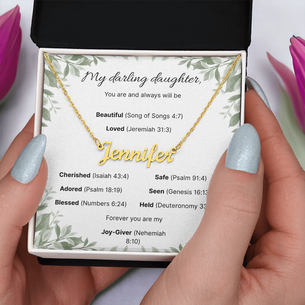 Blessed Daughter Name Necklace with Verdant Grace Message Card