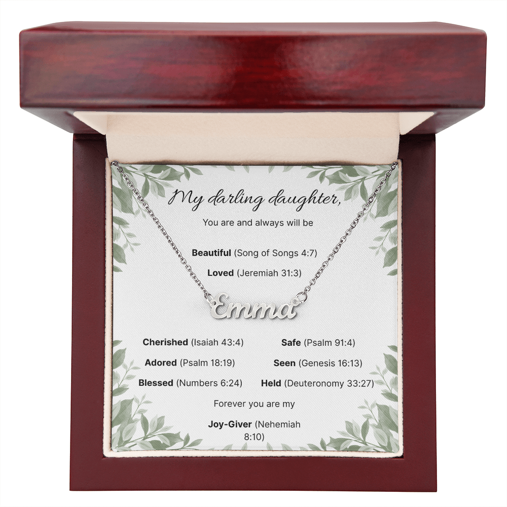 Blessed Daughter Name Necklace with Verdant Grace Message Card