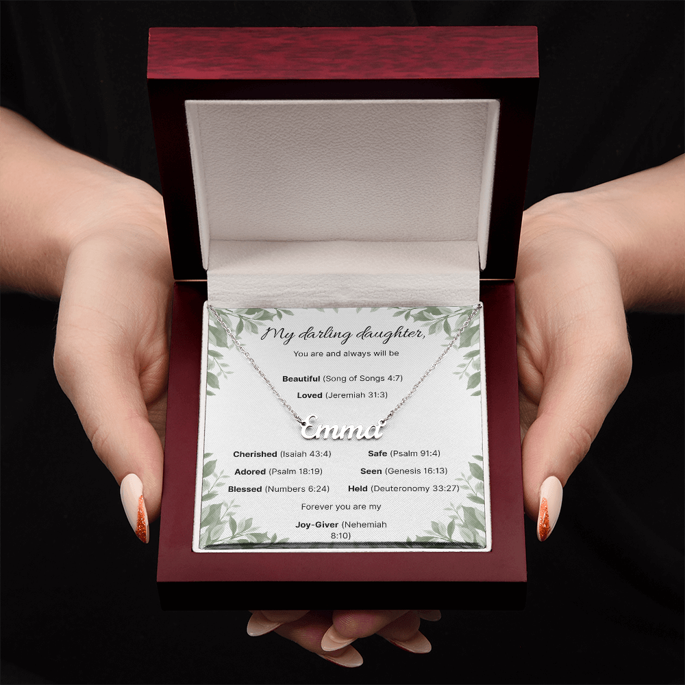 Blessed Daughter Name Necklace with Verdant Grace Message Card