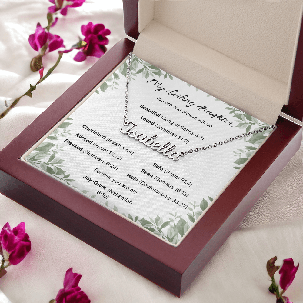 Blessed Daughter Name Necklace with Verdant Grace Message Card